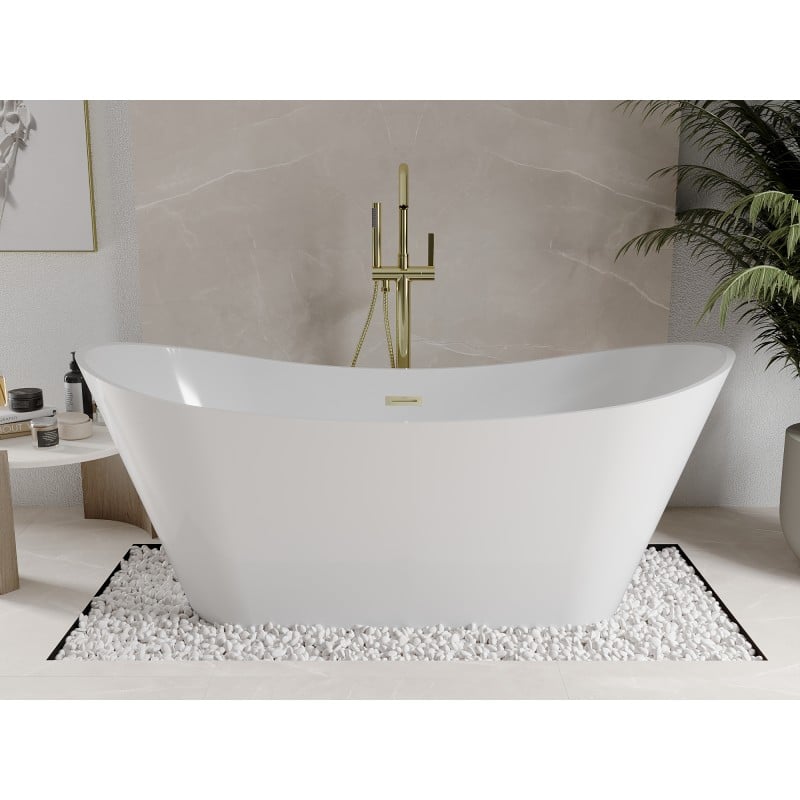 Mexen Celia freistehende Badewanne 170 x 75 cm, weiß, Überlauf gebürstet gold - 52331707500-55