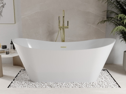 Mexen Celia freistehende Badewanne 170 x 75 cm, weiß, Überlauf gebürstet gold - 52331707500-55