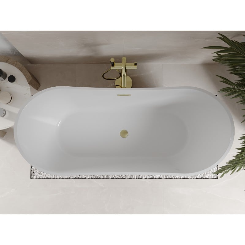 Mexen Celia freistehende Badewanne 170 x 75 cm, weiß, Überlauf gebürstet gold - 52331707500-55