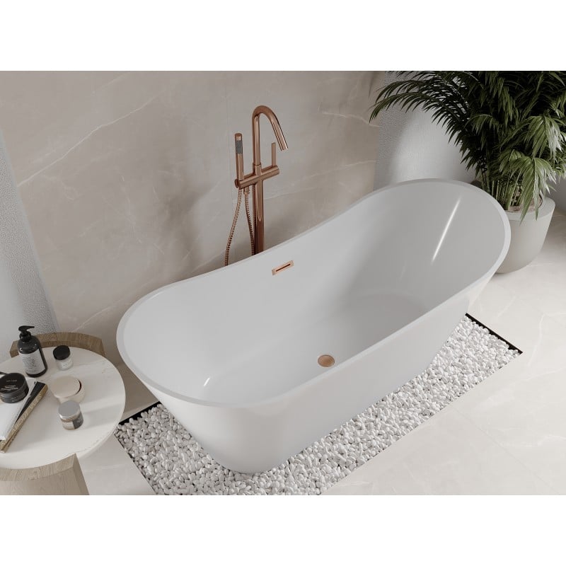 Mexen Celia freistehende Badewanne 170 x 75 cm, weiß, Überlauf gebürstetes Kupfer - 52331707500-65