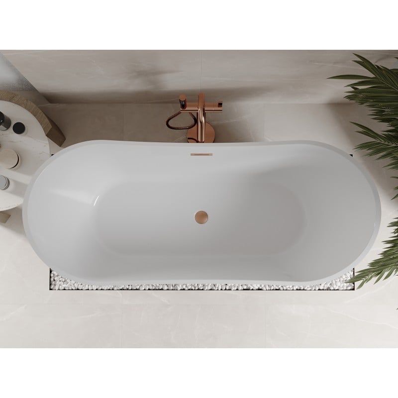 Mexen Celia freistehende Badewanne 170 x 75 cm, weiß, Überlauf gebürstetes Kupfer - 52331707500-65
