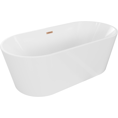 Mexen Luna freistehende Badewanne 180 x 80 cm, weiß, Überlauf gebürstetes Kupfer - 52031808000-65