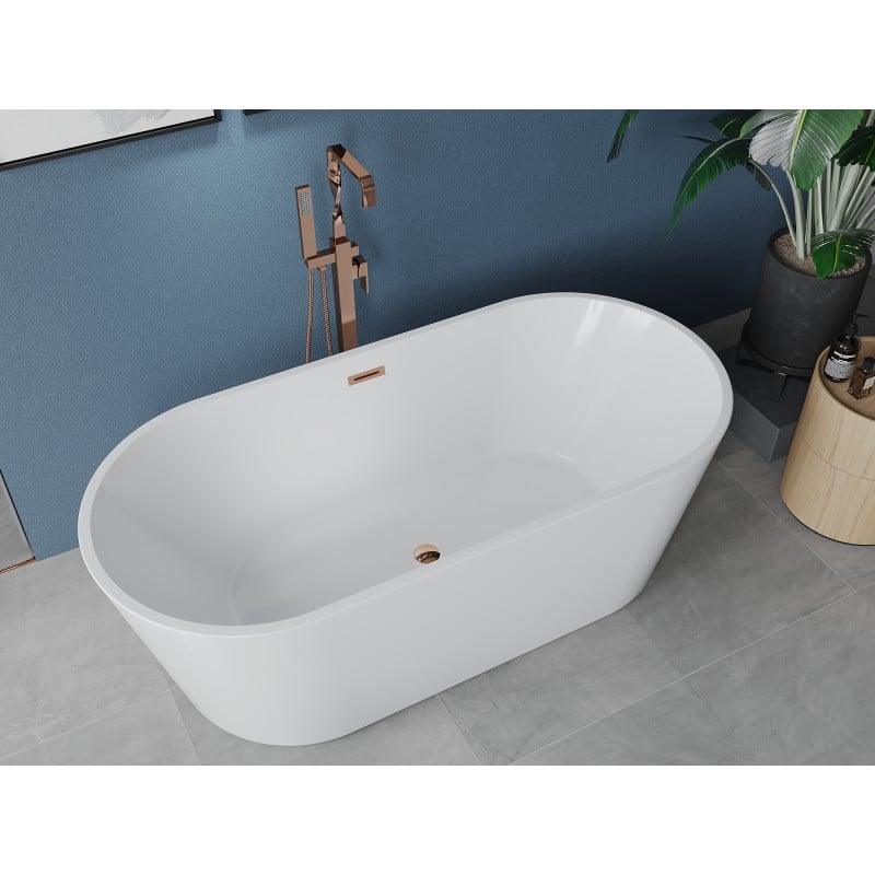 Mexen Luna freistehende Badewanne 180 x 80 cm, weiß, Überlauf Roségold - 52031808000-60