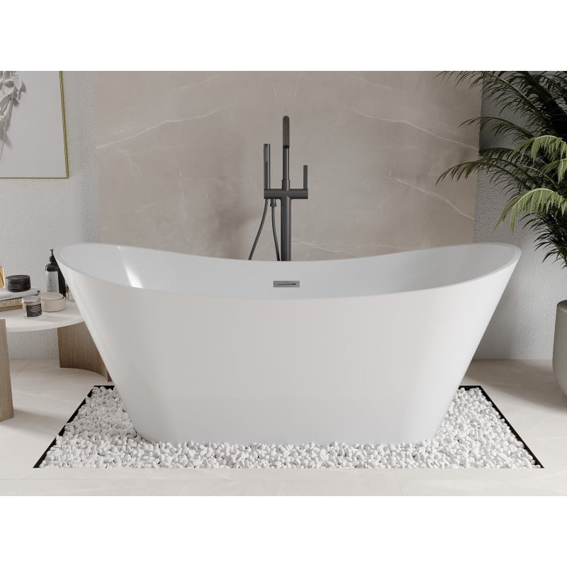 Mexen Celia freistehende Badewanne 170 x 75 cm, weiß, Überlauf gun gray gebürstet - 52331707500-66