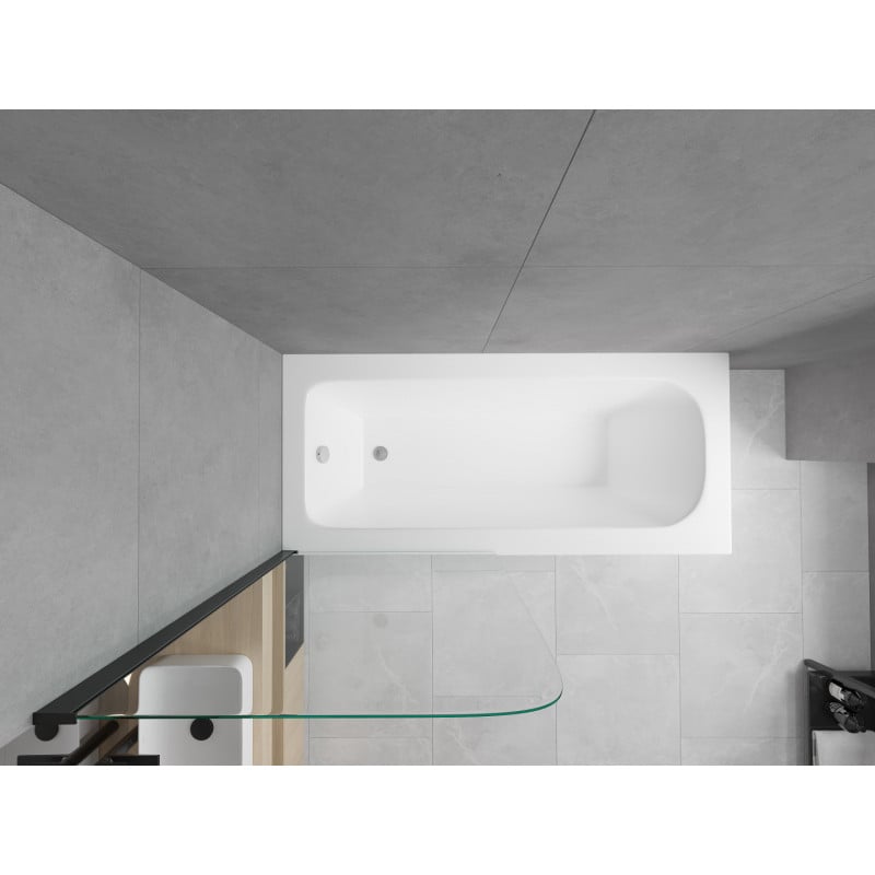 Mexen Vega rechteckige Badewanne 180 x 80 cm mit Verkleidung und 1-flügeliger 70 cm Seitenwand, transparent, schwarz