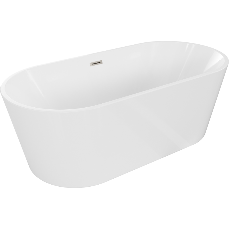 Mexen Luna freistehende Badewanne 180 x 80 cm, weiß, Überlauf gebürsteter Nickel - 52031808000-97
