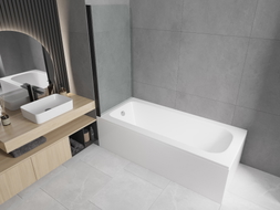 Mexen Vega rechteckige Badewanne 180 x 80 cm mit Verkleidung und 1-flügeliger 70 cm Seitenwand, transparent, schwarz