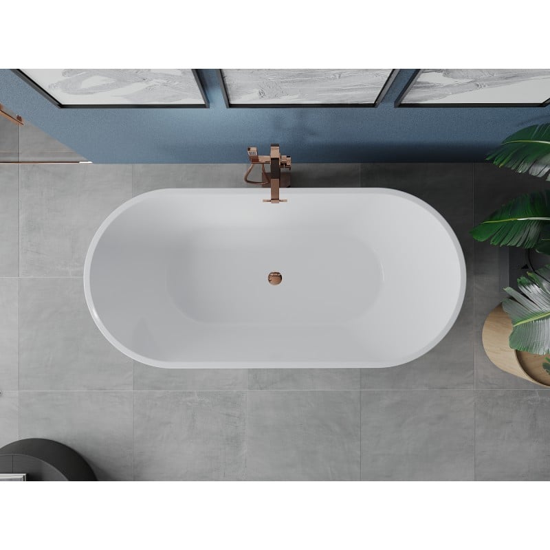 Mexen Luna freistehende Badewanne 180 x 80 cm, weiß, Überlauf Roségold - 52031808000-60