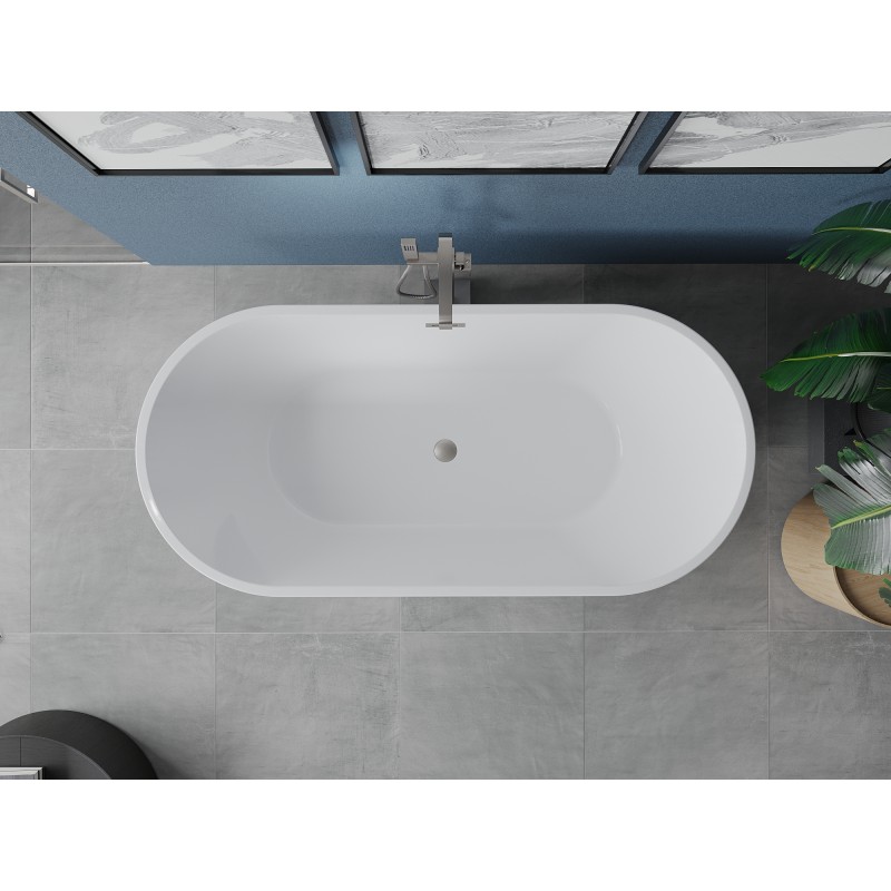 Mexen Luna freistehende Badewanne 180 x 80 cm, weiß, Überlauf gebürsteter Nickel - 52031808000-97