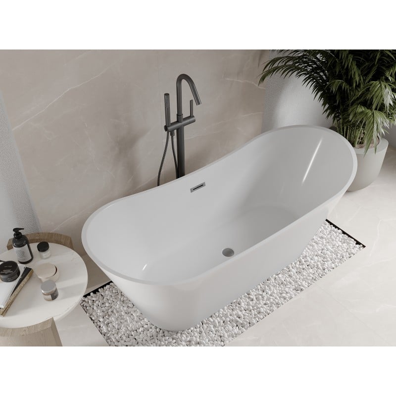 Mexen Celia freistehende Badewanne 170 x 75 cm, weiß, Überlauf Gun Metal - 52331707500-95