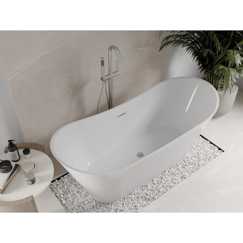 Mexen Celia freistehende Badewanne 170 x 75 cm, weiß, Überlauf in gebürstetem Nickel - 52331707500-97