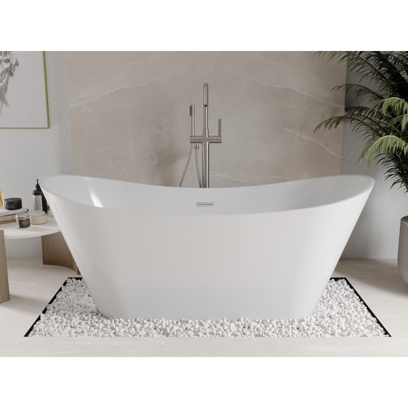Mexen Celia freistehende Badewanne 170 x 75 cm, weiß, Überlauf in gebürstetem Nickel - 52331707500-97