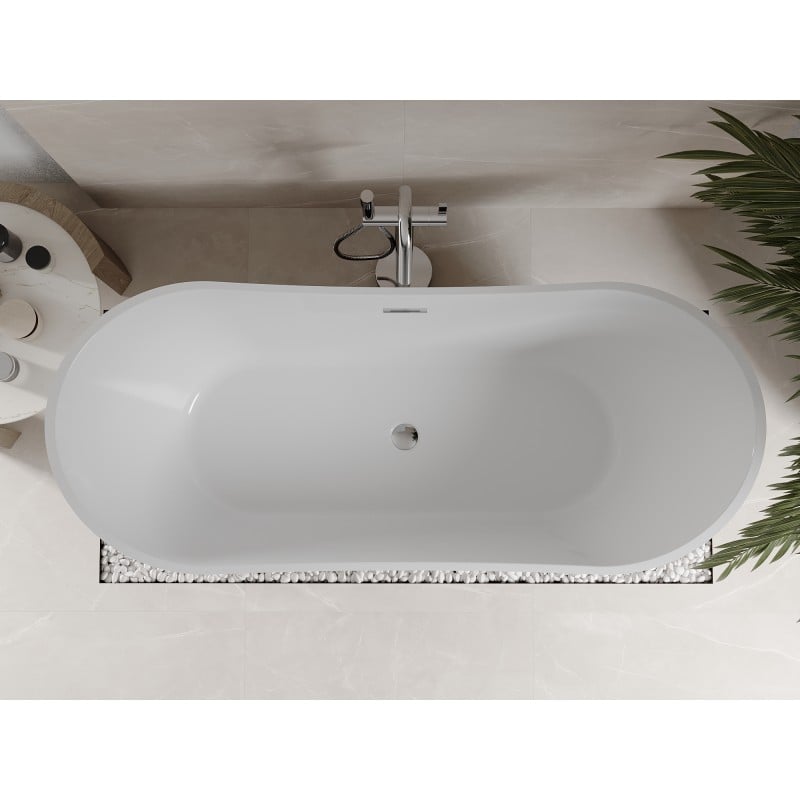 Mexen Celia freistehende Badewanne 170 x 75 cm, weiß/schwarz, Überlauf chrom - 52331707575-01