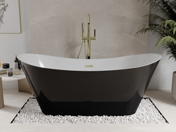 Mexen Celia freistehende Badewanne 170 x 75 cm, weiß/schwarz, Überlauf gold - 52331707575-50