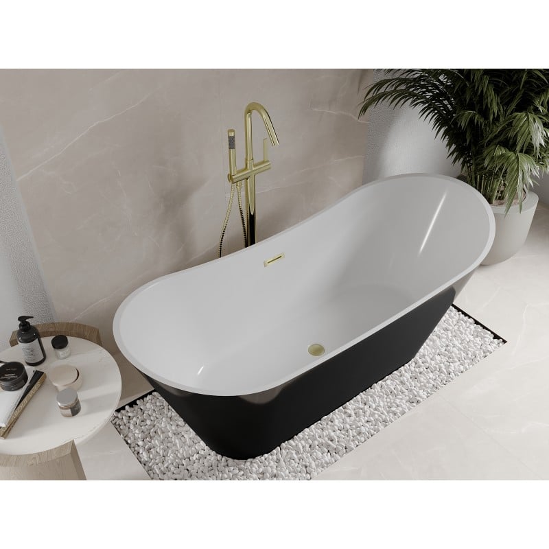 Mexen Celia freistehende Badewanne 170 x 75 cm, weiß/schwarz, Überlauf gold gebürstet - 52331707575-55