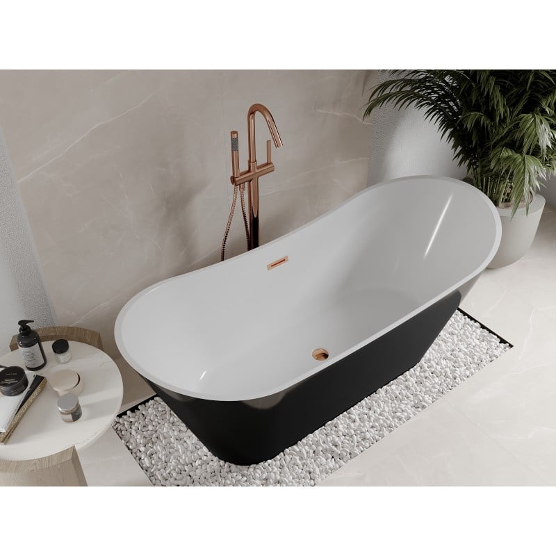 Mexen Celia freistehende Badewanne 170 x 75 cm, weiß/schwarz, Überlauf roségold - 52331707575-60