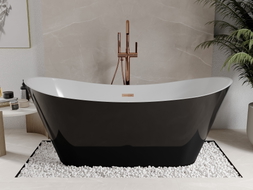 Mexen Celia freistehende Badewanne 170 x 75 cm, weiß/schwarz, Überlauf roségold - 52331707575-60