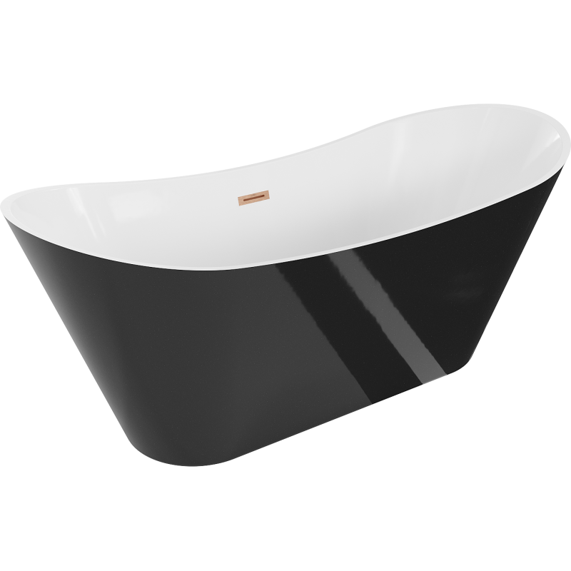 Mexen Celia freistehende Badewanne 170 x 75 cm, weiß/schwarz, Überlauf gebürstetes Kupfer - 52331707575-65
