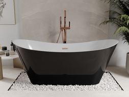 Mexen Celia freistehende Badewanne 170 x 75 cm, weiß/schwarz, Überlauf gebürstetes Kupfer - 52331707575-65