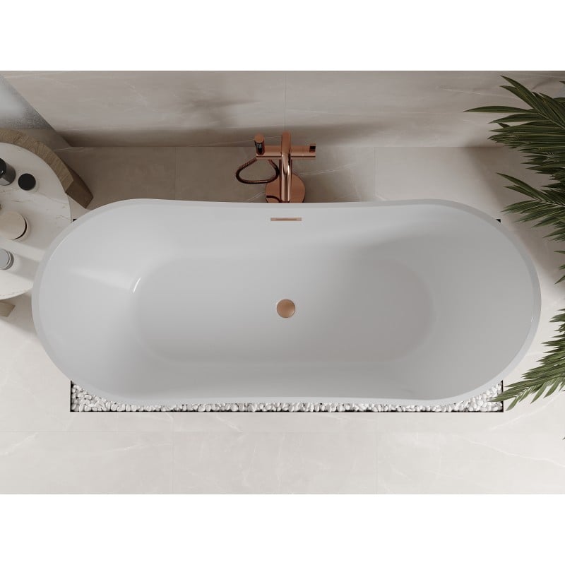 Mexen Celia freistehende Badewanne 170 x 75 cm, weiß/schwarz, Überlauf gebürstetes Kupfer - 52331707575-65