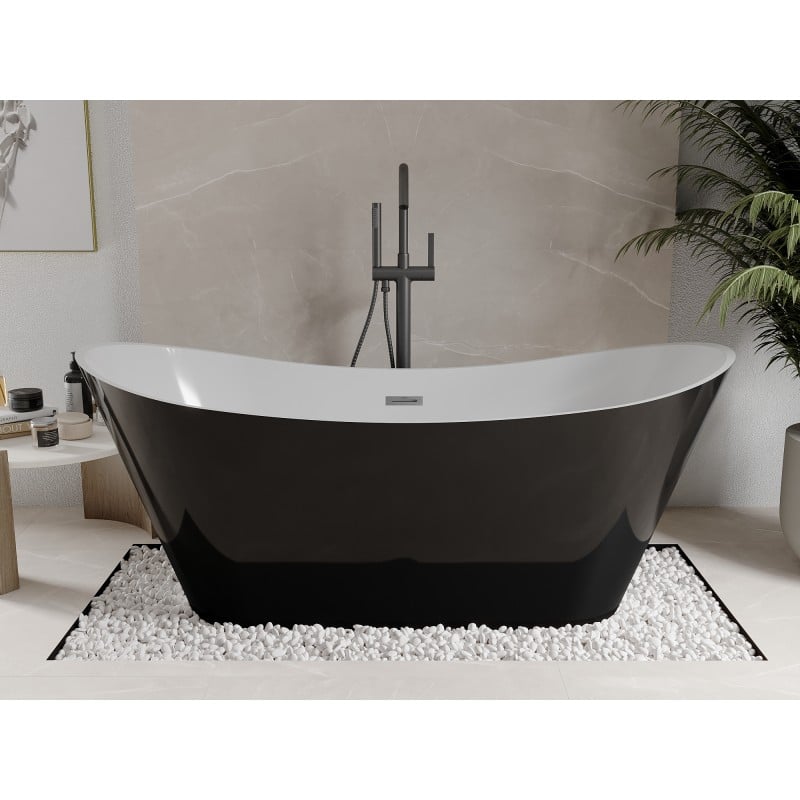 Mexen Celia freistehende Badewanne 170 x 75 cm, weiß/schwarz, Überlauf gebürstet gun gray - 52331707575-66