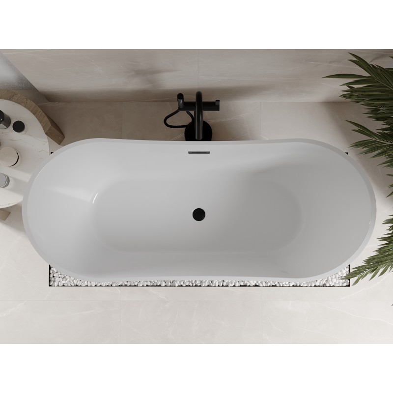 Mexen Celia freistehende Badewanne 170 x 75 cm, weiß/schwarz, schwarzer Überlauf - 52331707575-70