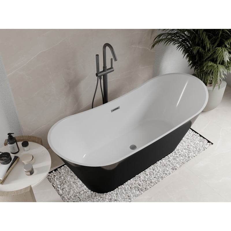 Mexen Celia freistehende Badewanne 170 x 75 cm, weiß/schwarz, Überlauf gun metal - 52331707575-95