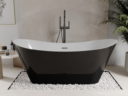 Mexen Celia freistehende Badewanne 170 x 75 cm, weiß/schwarz, Überlauf gun metal - 52331707575-95