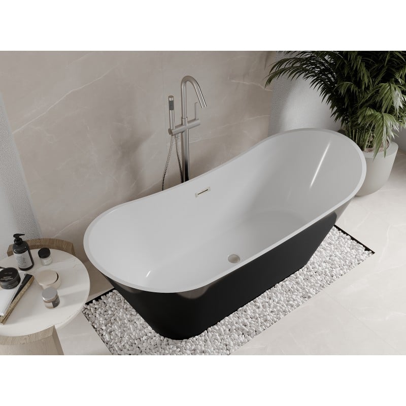 Mexen Celia freistehende Badewanne 170 x 75 cm, weiß/schwarz, Überlauf gebürstetes Nickel - 52331707575-97