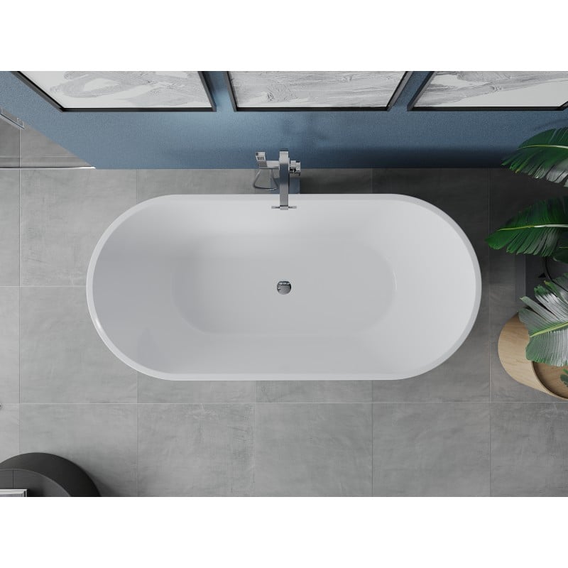 Mexen Luna freistehende Badewanne 150 x 75 cm, weiß/schwarz, Überlauf Chrom - 52031507575-01