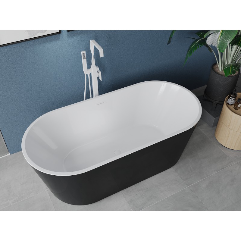 Mexen Luna freistehende Badewanne 150 x 75 cm, weiß/schwarz, weißer Überlauf - 52031507575-20