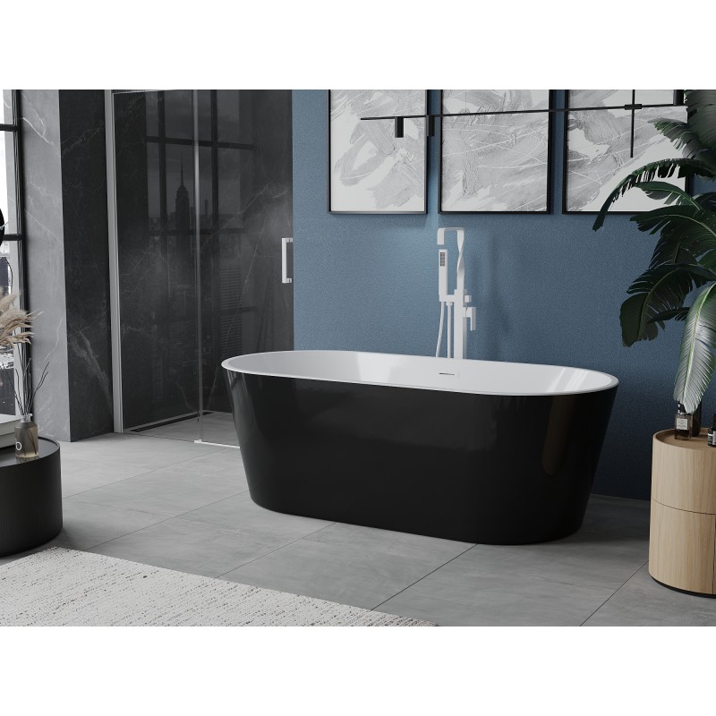 Mexen Luna freistehende Badewanne 160 x 75 cm, weiß/schwarz, weißer Überlauf - 52031607575-20