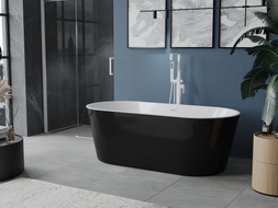 Mexen Luna freistehende Badewanne 180 x 80 cm, weiß/schwarz, weißer Überlauf - 52031808075-20