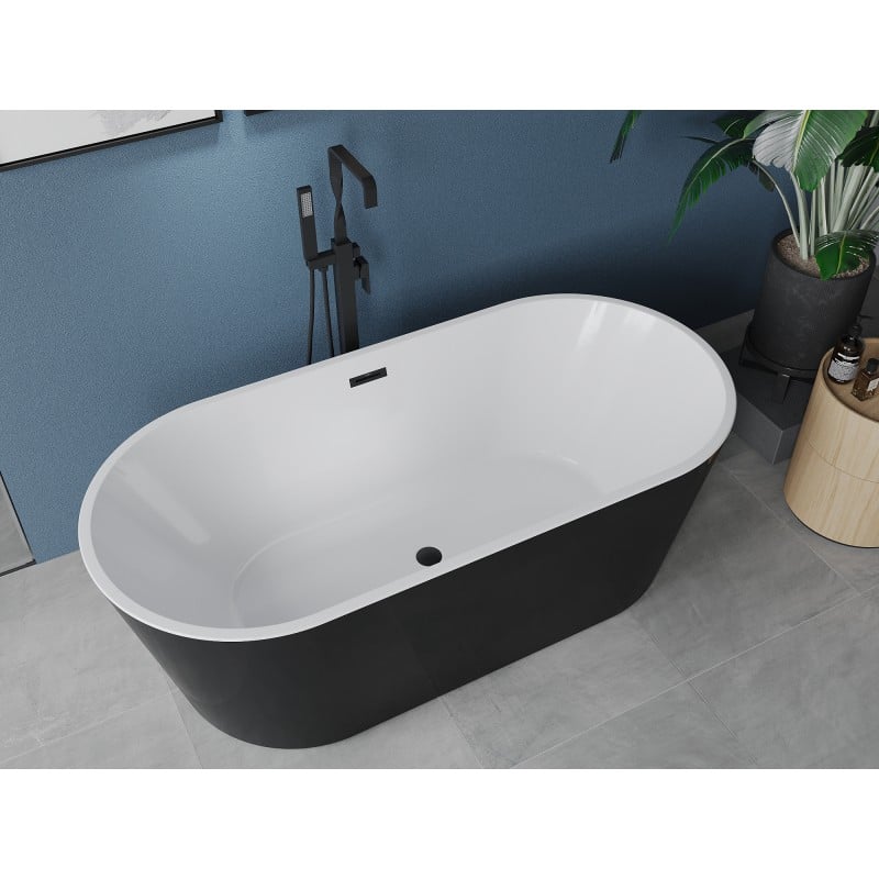 Mexen Luna freistehende Wanne 180 x 80 cm, weiß/schwarz, schwarzer Überlauf - 52031808075-70