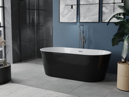 Mexen Luna freistehende Badewanne 170 x 80 cm, weiß/schwarz, Überlauf gun gray gebürstet - 52031708075-66