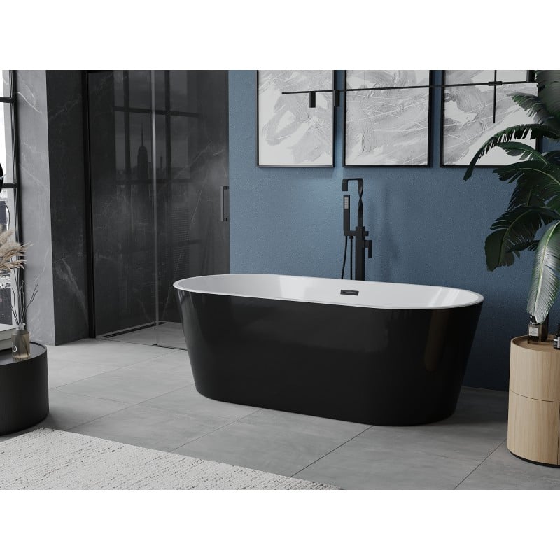 Mexen Luna freistehende Wanne 180 x 80 cm, weiß/schwarz, schwarzer Überlauf - 52031808075-70