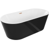Mexen Luna freistehende Badewanne 170 x 80 cm, weiß/schwarz, Überlauf gebürstetes Kupfer - 52031708075-65