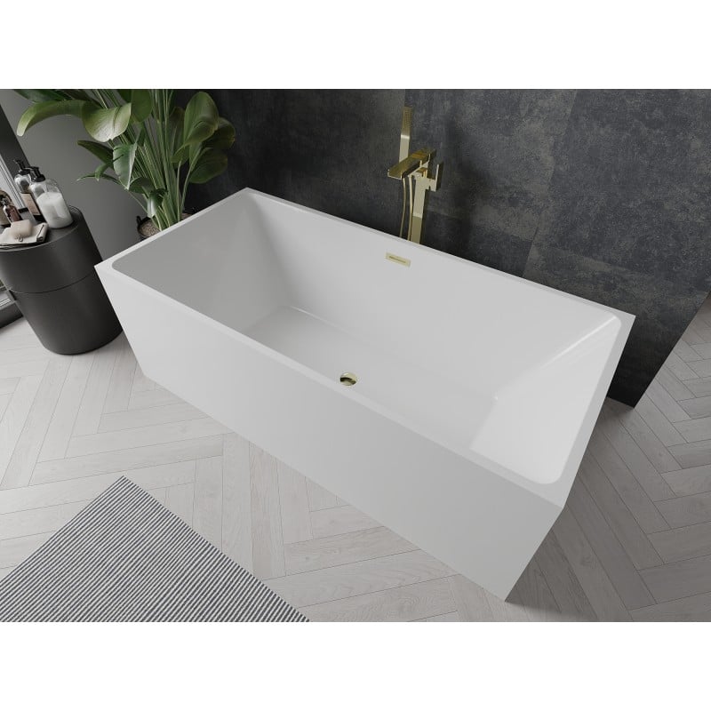 Mexen Nita freistehende Badewanne 170 x 80 cm, weiß, Überlauf gold - 52091708000-50