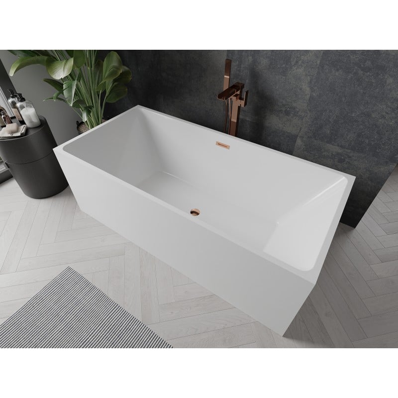 Mexen Nita freistehende Badewanne 170 x 80 cm, weiß, Überlauf Roségold - 52091708000-60
