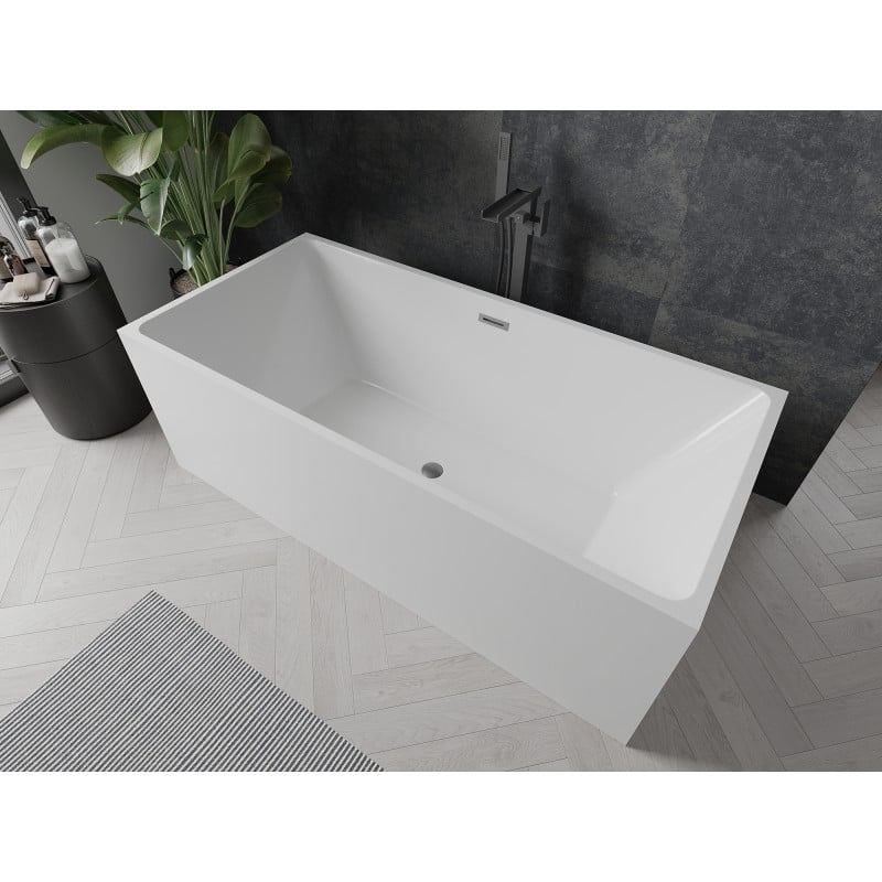 Mexen Nita freistehende Badewanne 170 x 80 cm, weiß, Überlauf gun gray gebürstet - 52091708000-66