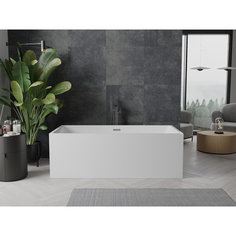 Mexen Nita freistehende Badewanne 170 x 80 cm, weiß, Überlauf gun gray gebürstet - 52091708000-66