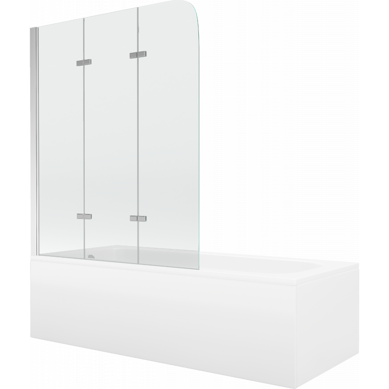 Mexen Vega Rechteckige Badewanne 180 x 80 cm mit Verkleidung und 3-flügeliger Duschwand 120 cm, transparent, chrom