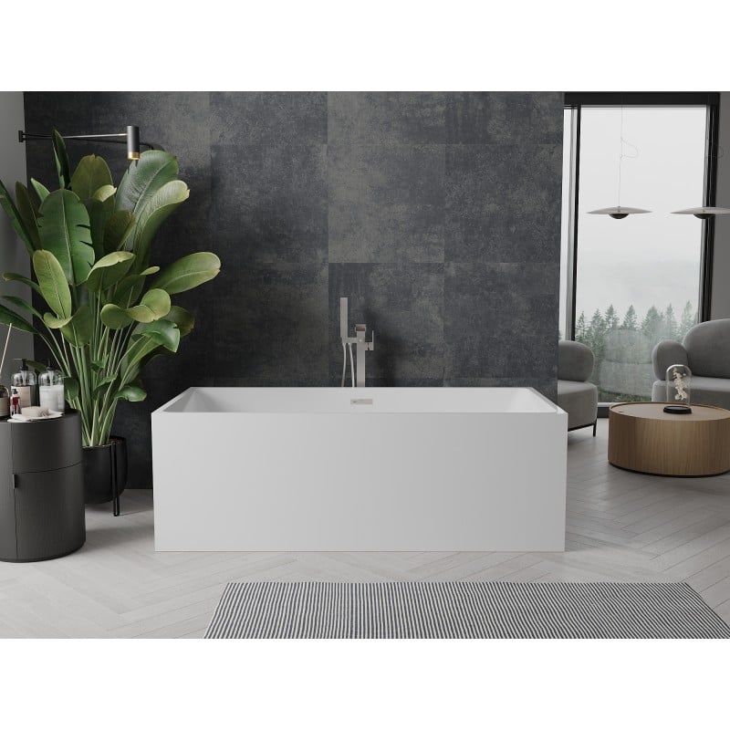 Mexen Nita freistehende Badewanne 170 x 80 cm, weiß, Überlauf gebürsteter Nickel - 52091708000-97