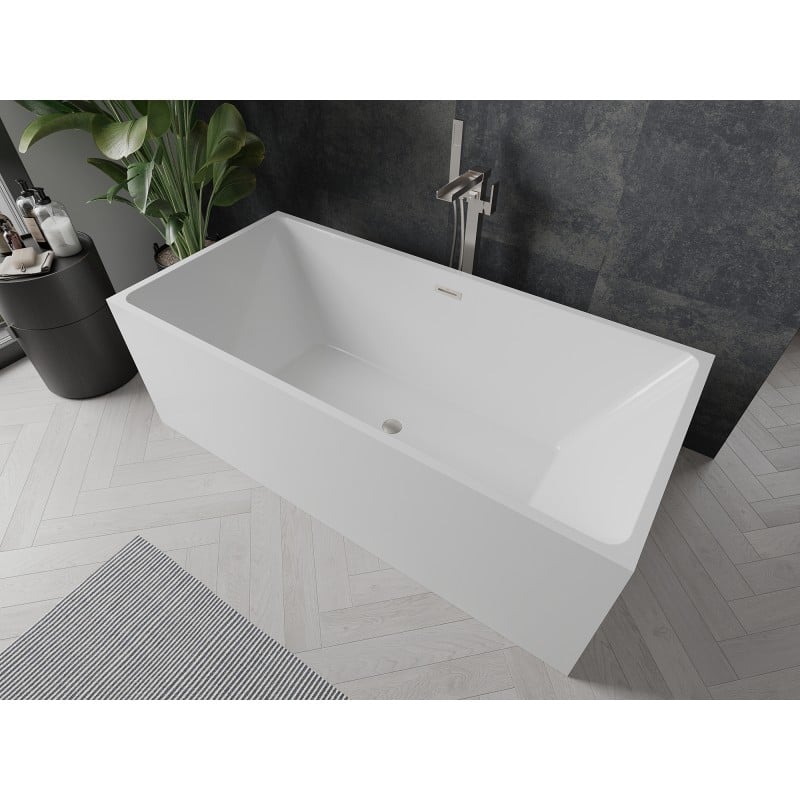 Mexen Nita freistehende Badewanne 170 x 80 cm, weiß, Überlauf gebürsteter Nickel - 52091708000-97