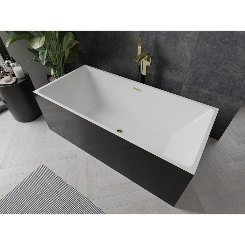 Mexen Nita freistehende Badewanne 170 x 80 cm, weiß/schwarz, Überlauf gold - 52091708075-50