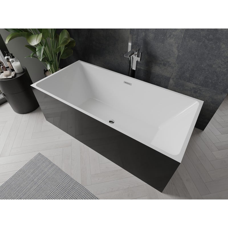 Mexen Nita freistehende Badewanne 170 x 80 cm, weiß/schwarz, Überlauf chrom - 52091708075-01