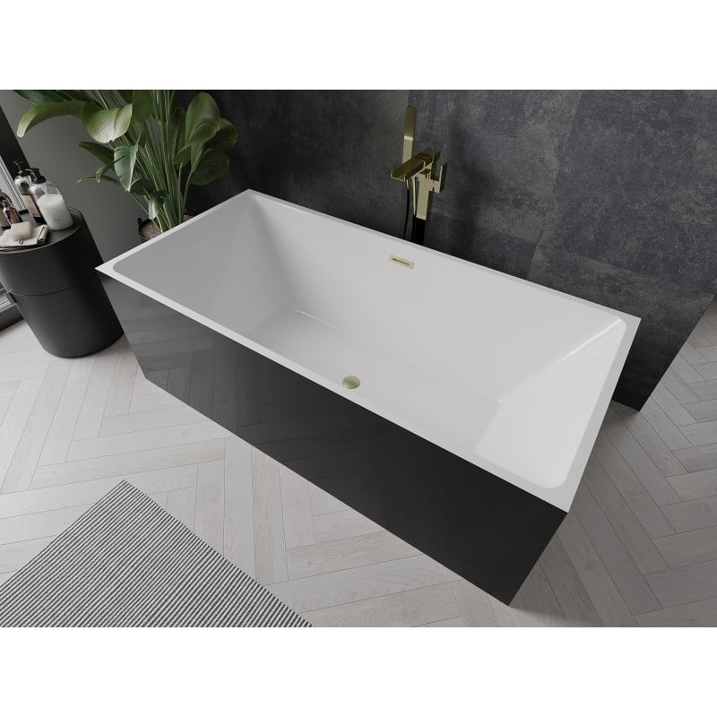 Mexen Nita freistehende Badewanne 170 x 80 cm, weiß/schwarz, Überlauf in gebürstetem Gold - 52091708075-55