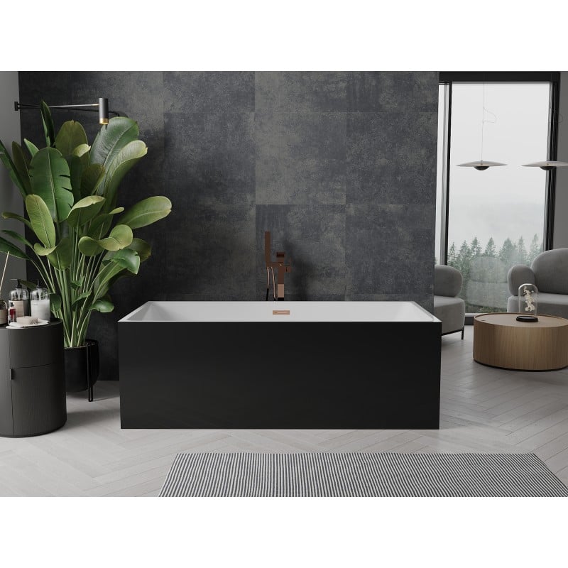 Mexen Nita freistehende Badewanne 170 x 80 cm, weiß/schwarz, Überlauf Roségold - 52091708075-60