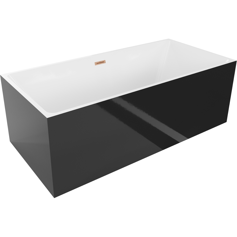 Mexen Nita freistehende Badewanne 170 x 80 cm, weiß/schwarz, Überlauf gebürstetes Kupfer - 52091708075-65