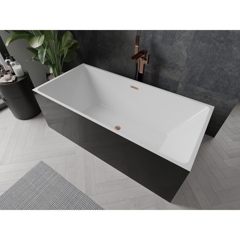 Mexen Nita freistehende Badewanne 170 x 80 cm, weiß/schwarz, Überlauf gebürstetes Kupfer - 52091708075-65